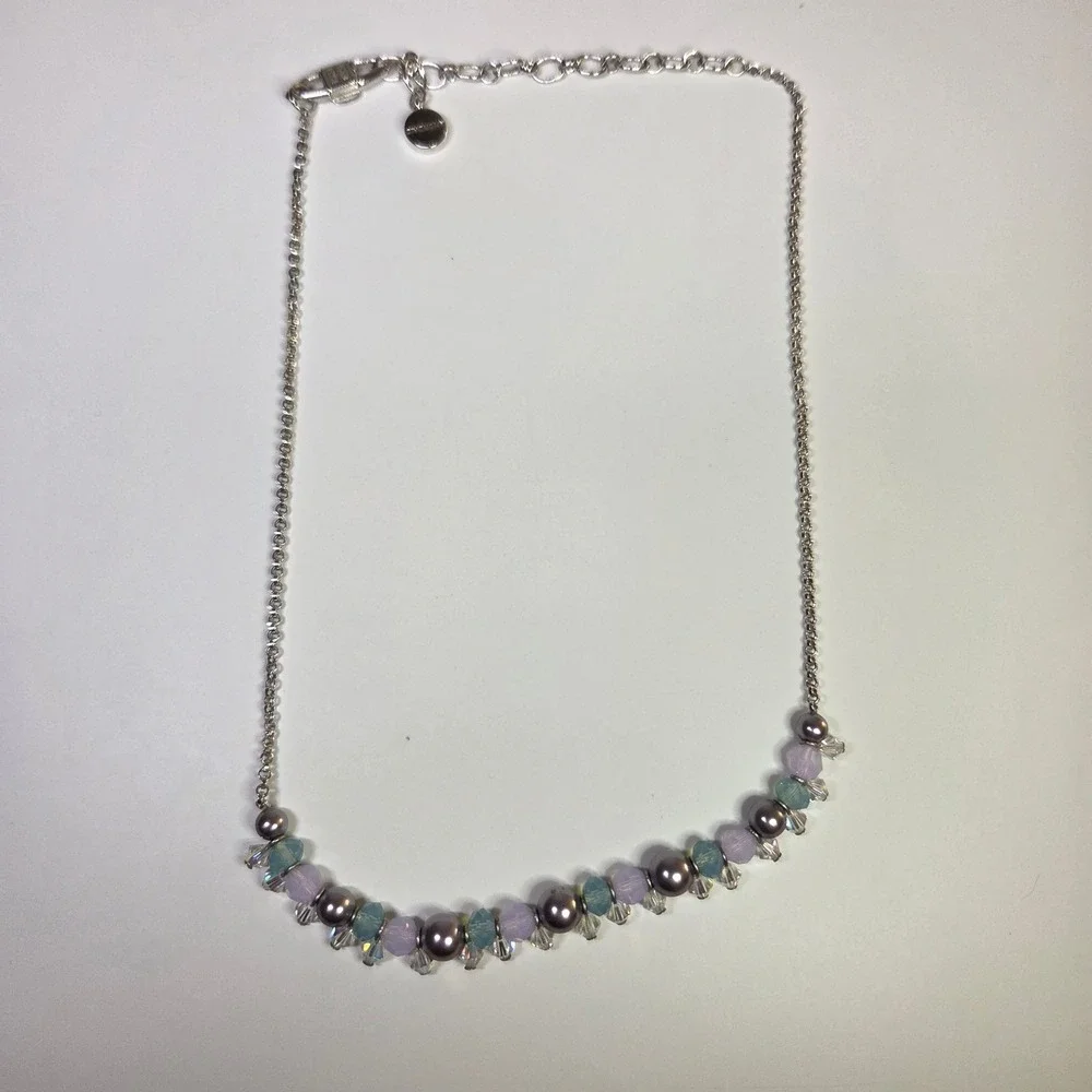 Givenchy Silver Tone Pastel Crystal Beaded Necklace Authentic 18 Inch Designer